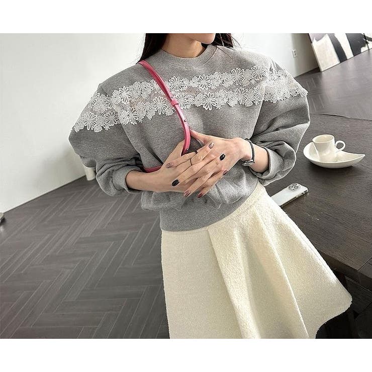 グレー | レース切り替え長袖トレーナー | Ulysses