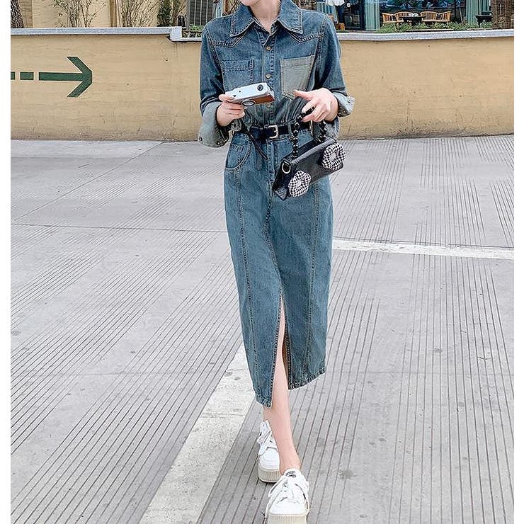 ベルト付きデニムスリット長袖ワンピース | Ulysses | 詳細画像1 