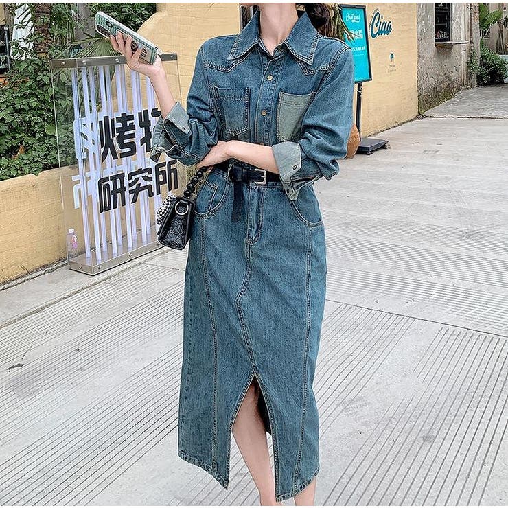 ベルト付きデニムスリット長袖ワンピース | Ulysses | 詳細画像3 