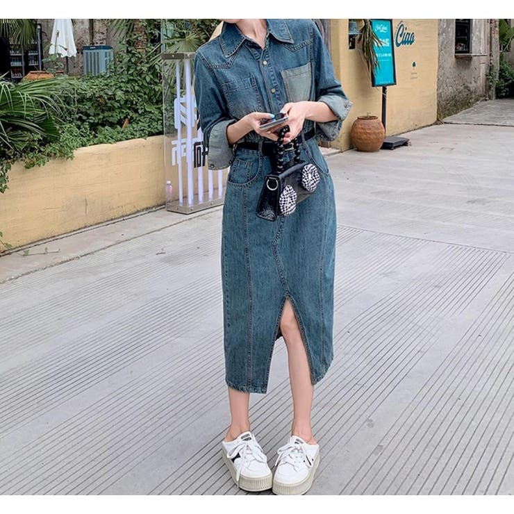 ベルト付きデニムスリット長袖ワンピース | Ulysses | 詳細画像4 