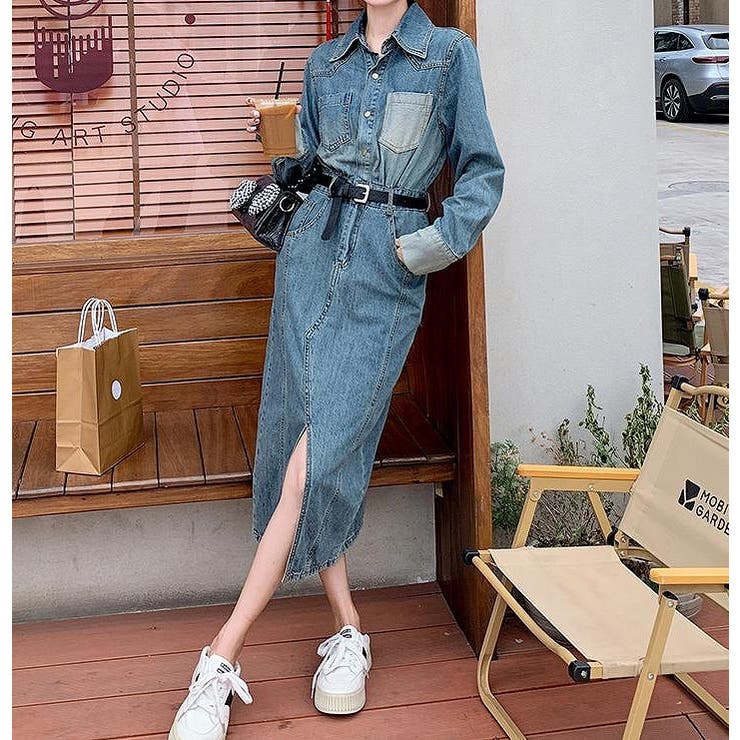 ベルト付きデニムスリット長袖ワンピース | Ulysses | 詳細画像6 