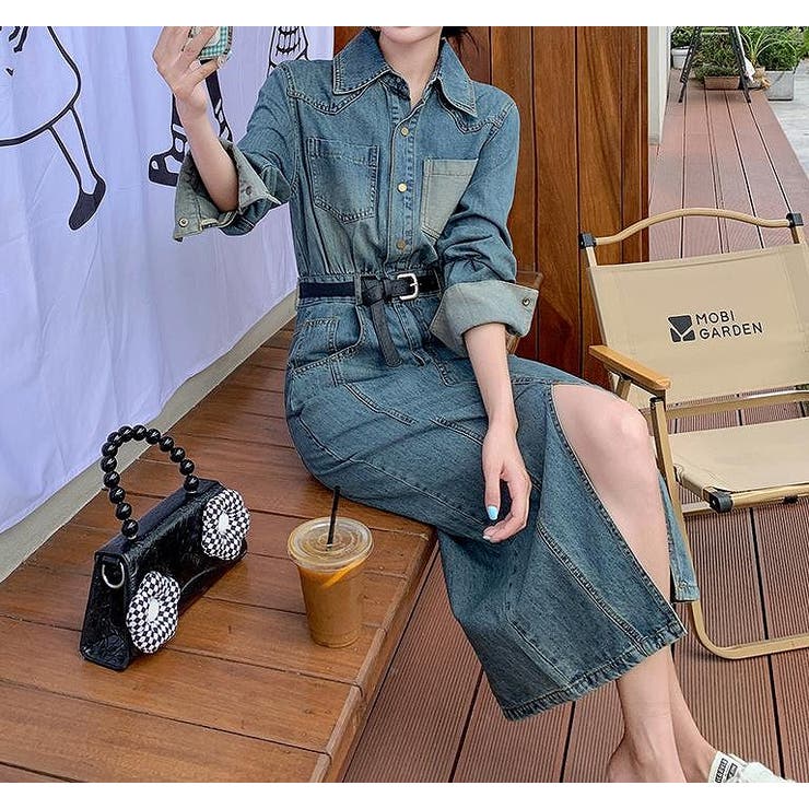 ベルト付きデニムスリット長袖ワンピース | Ulysses | 詳細画像8 