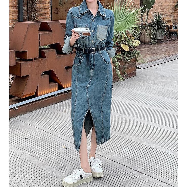 ベルト付きデニムスリット長袖ワンピース | Ulysses | 詳細画像9 