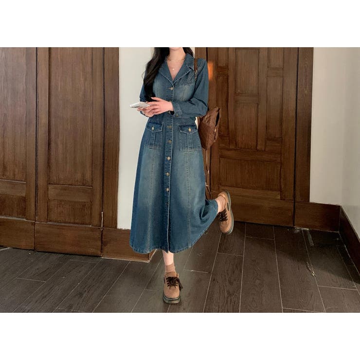 ベルト付きシングルブレストデニム長袖ワンピース | Ulysses | 詳細画像1 