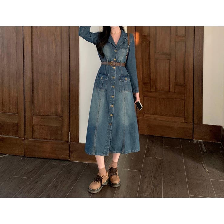 ベルト付きシングルブレストデニム長袖ワンピース | Ulysses | 詳細画像2 