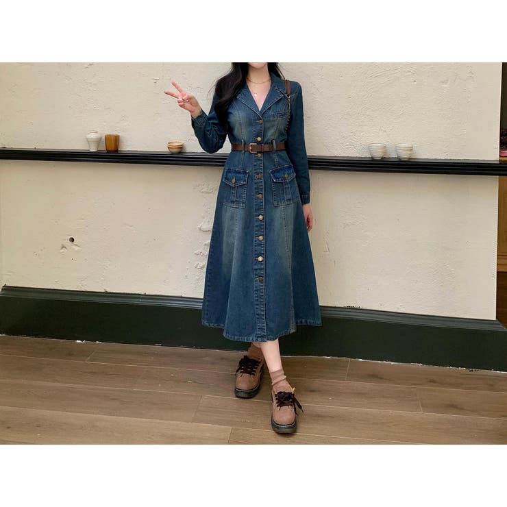 ベルト付きシングルブレストデニム長袖ワンピース | Ulysses | 詳細画像3 