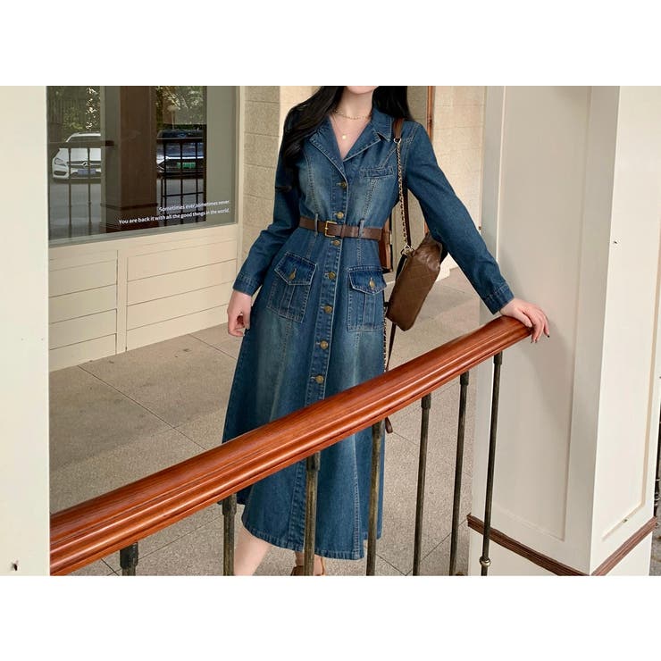 ベルト付きシングルブレストデニム長袖ワンピース | Ulysses | 詳細画像4 