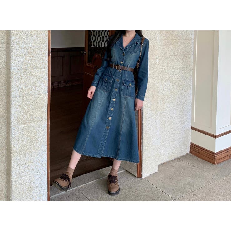 ベルト付きシングルブレストデニム長袖ワンピース | Ulysses | 詳細画像5 