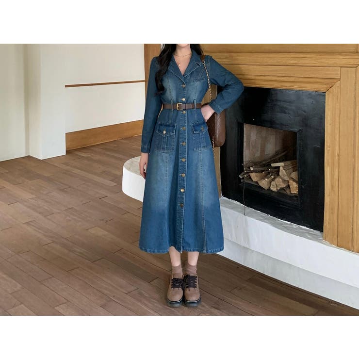 ベルト付きシングルブレストデニム長袖ワンピース | Ulysses | 詳細画像6 