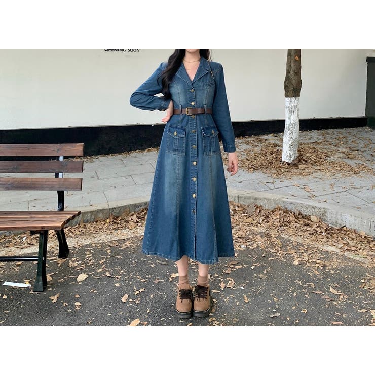 ベルト付きシングルブレストデニム長袖ワンピース | Ulysses | 詳細画像7 