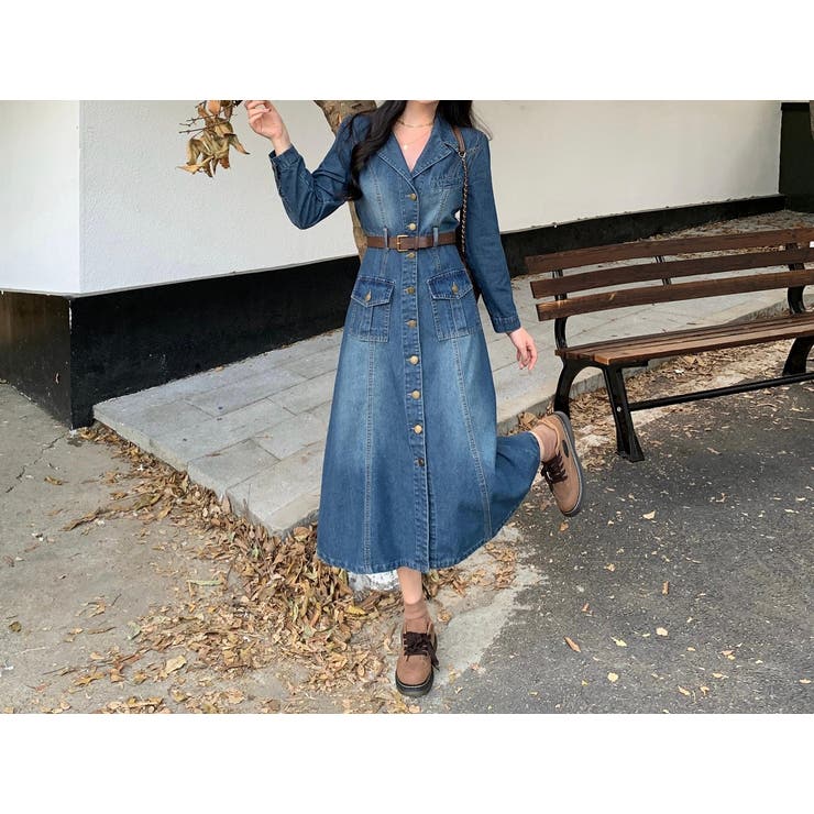 ベルト付きシングルブレストデニム長袖ワンピース | Ulysses | 詳細画像8 