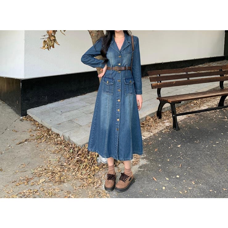 ベルト付きシングルブレストデニム長袖ワンピース | Ulysses | 詳細画像9 