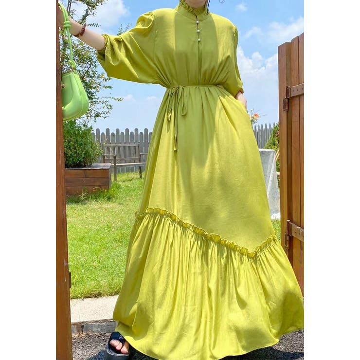 リボンスタンドカラー長袖ワンピース | Ulysses | 詳細画像1 