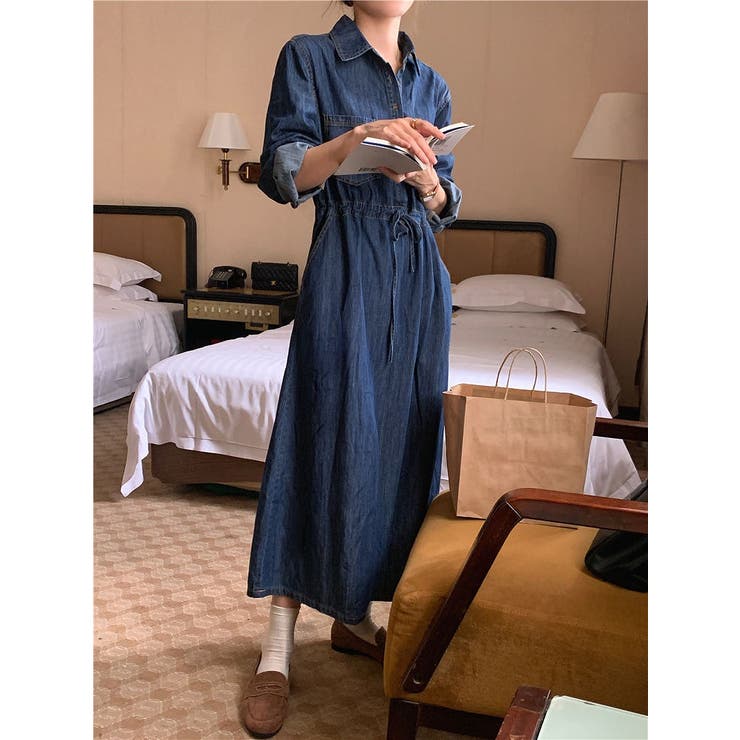 デニムリボン長袖ワンピース | Ulysses | 詳細画像1 