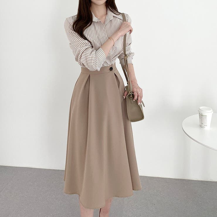 ベージュ | 長袖ストライプシャツワンピース | Ulysses