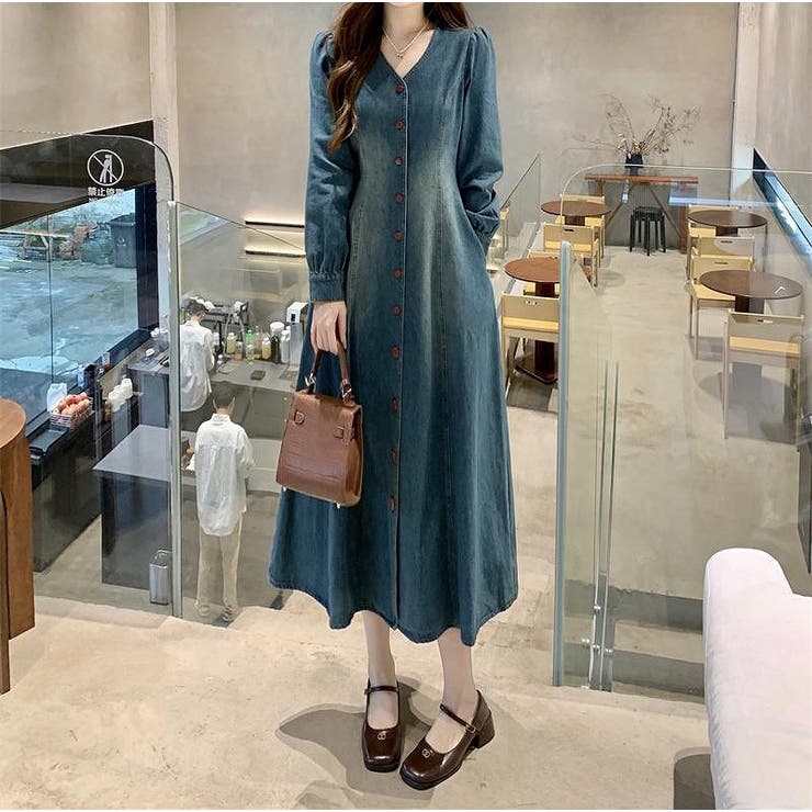 デニムシングルブレスト長袖ワンピース | Ulysses | 詳細画像1 