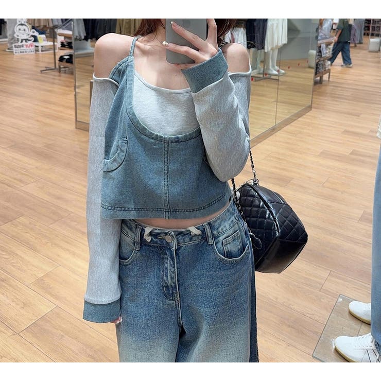 デニム切り替えスウェットオフショルダートップス | Ulysses | 詳細画像2 