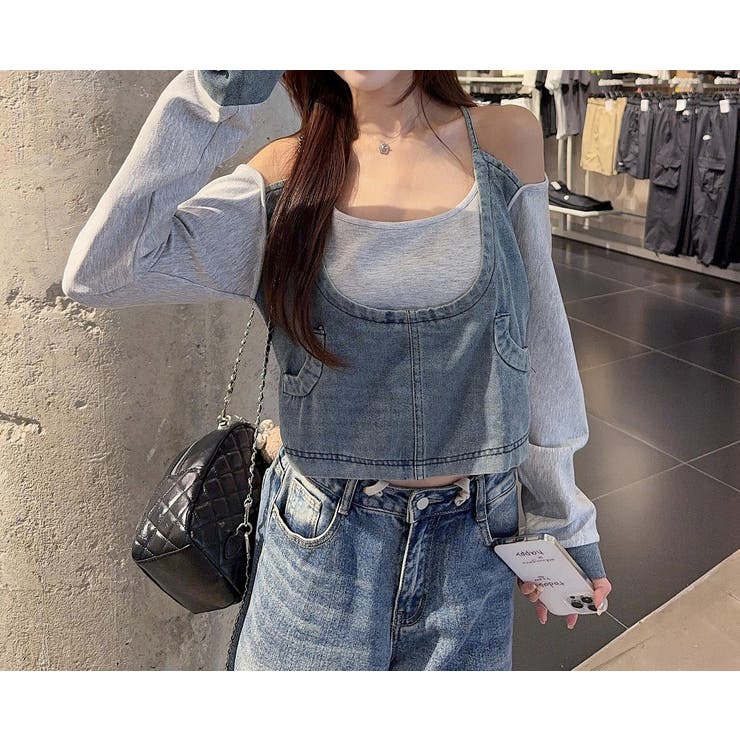 デニム切り替えスウェットオフショルダートップス | Ulysses | 詳細画像4 