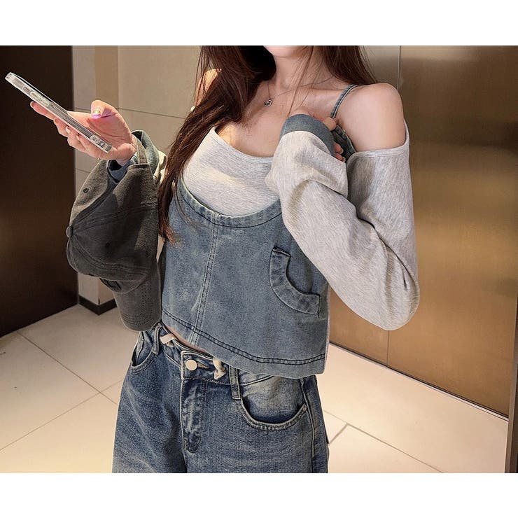 デニム切り替えスウェットオフショルダートップス | Ulysses | 詳細画像7 