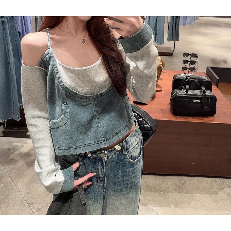 デニム切り替えスウェットオフショルダートップス | Ulysses | 詳細画像8 