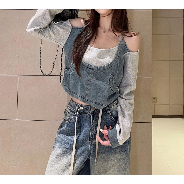 デニム切り替えスウェットオフショルダートップス | Ulysses | 詳細画像9 