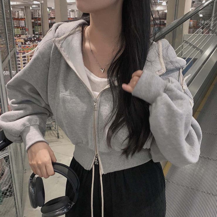 グレー | フード付きジップ付きスウェットショートジャケット | Ulysses