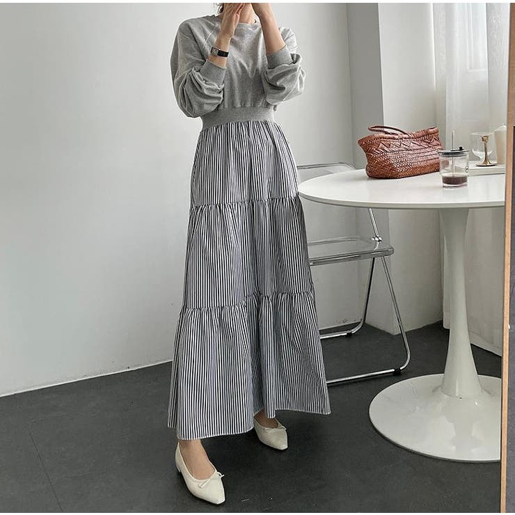 グレー | スウェット切り替えストライプワンピース | Ulysses