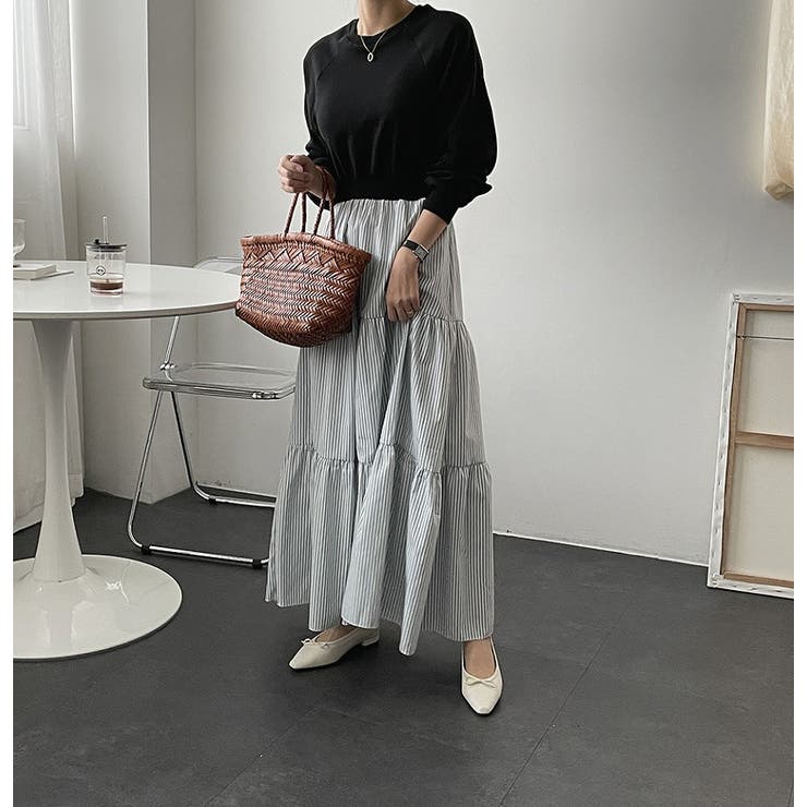 ブラック | スウェット切り替えストライプワンピース | Ulysses