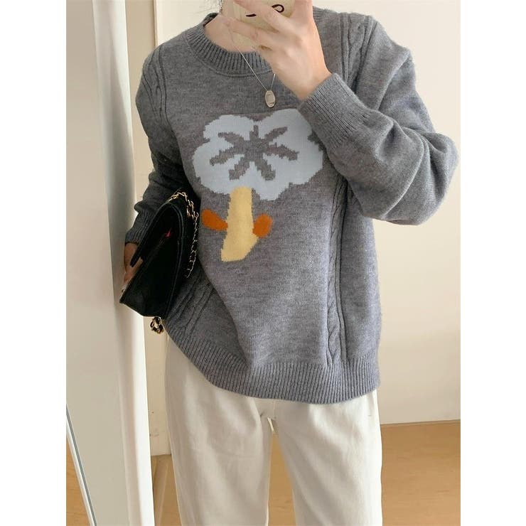 グレー | 配色フラワーセーター | Ulysses