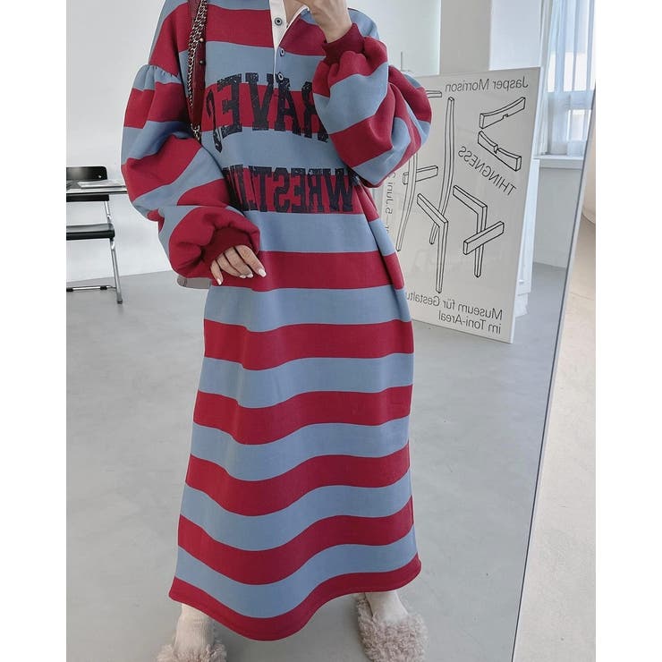 レッド | オーバーサイズロゴスウェット襟付きスウェットワンピース | Ulysses