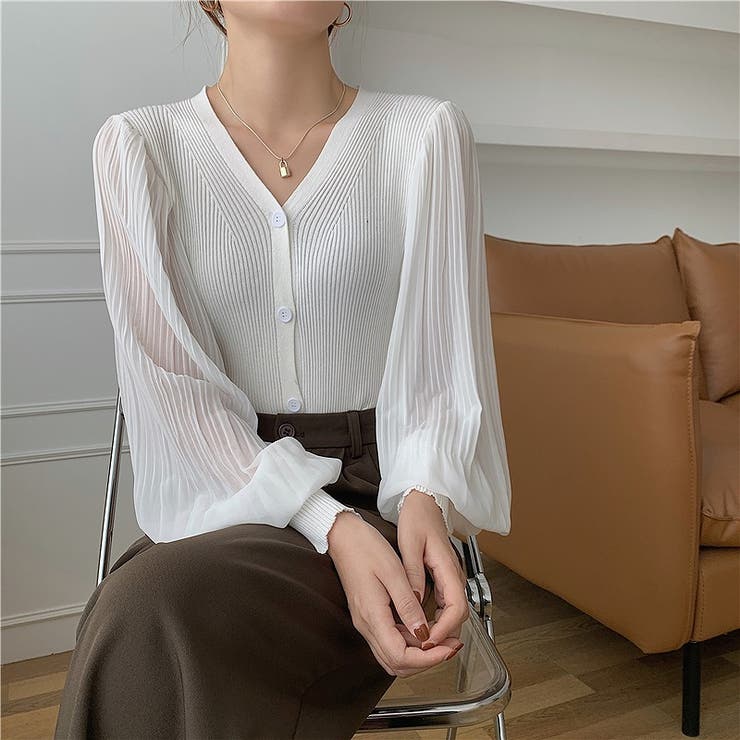 ホワイト | ニット切り替えショートトップス | Ulysses