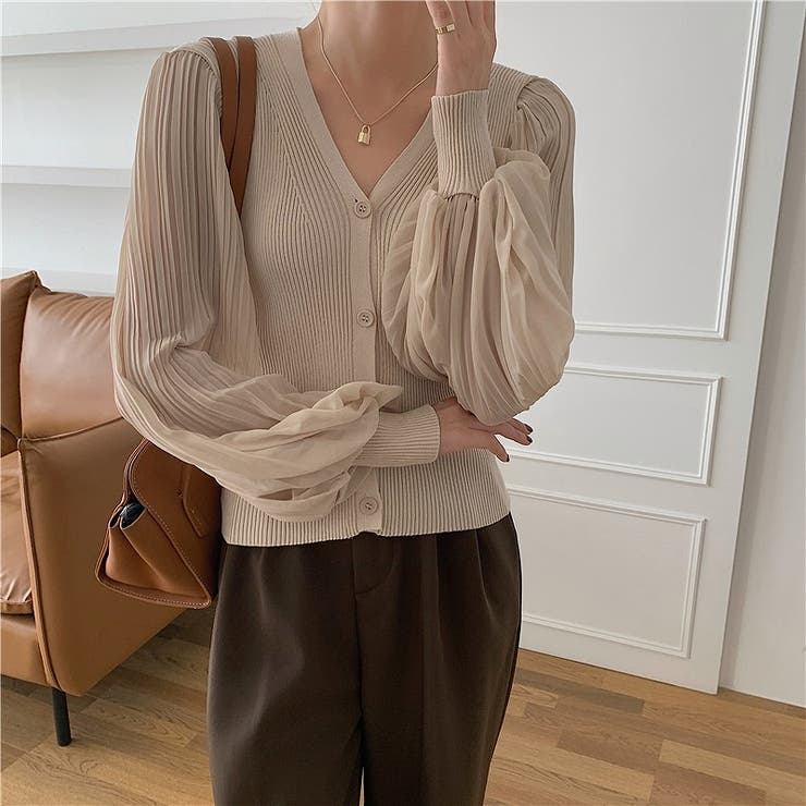 ベージュ | ニット切り替えショートトップス | Ulysses