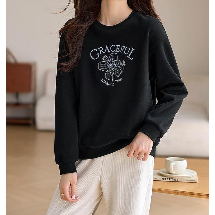 ブラック | 刺繍クルーネックトレーナー | Ulysses