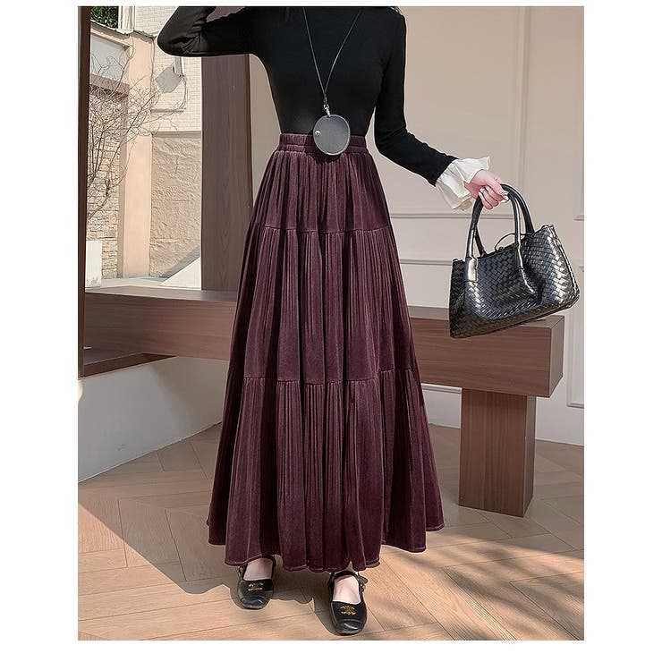 パープル | ベルベットプリーツスカート | Ulysses