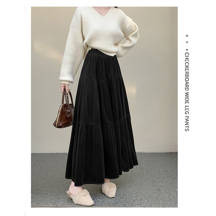 ブラック | ベルベットプリーツスカート | Ulysses