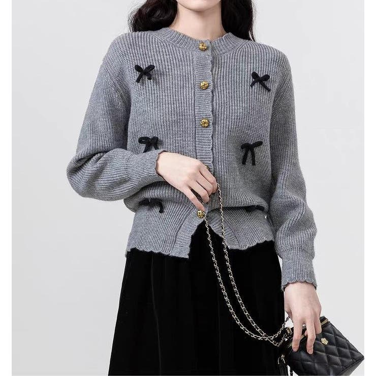 グレー | リボンタイシングルブレストセーター | Ulysses