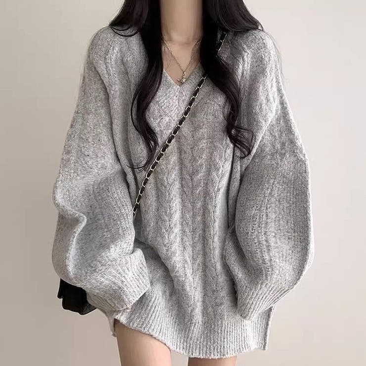 ライトグレー | ツイストパターンVネックセーター | Ulysses