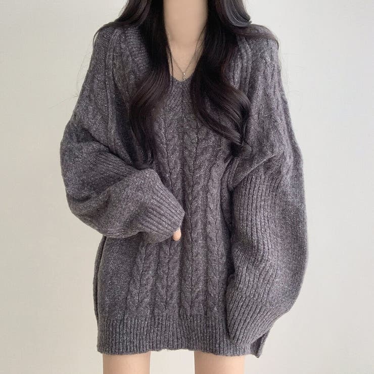 ダークグレー | ツイストパターンVネックセーター | Ulysses