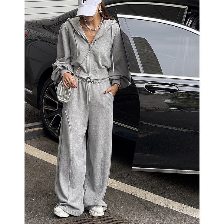 グレー | パーカーショートジャケットワイドパンツセットアップ | Ulysses
