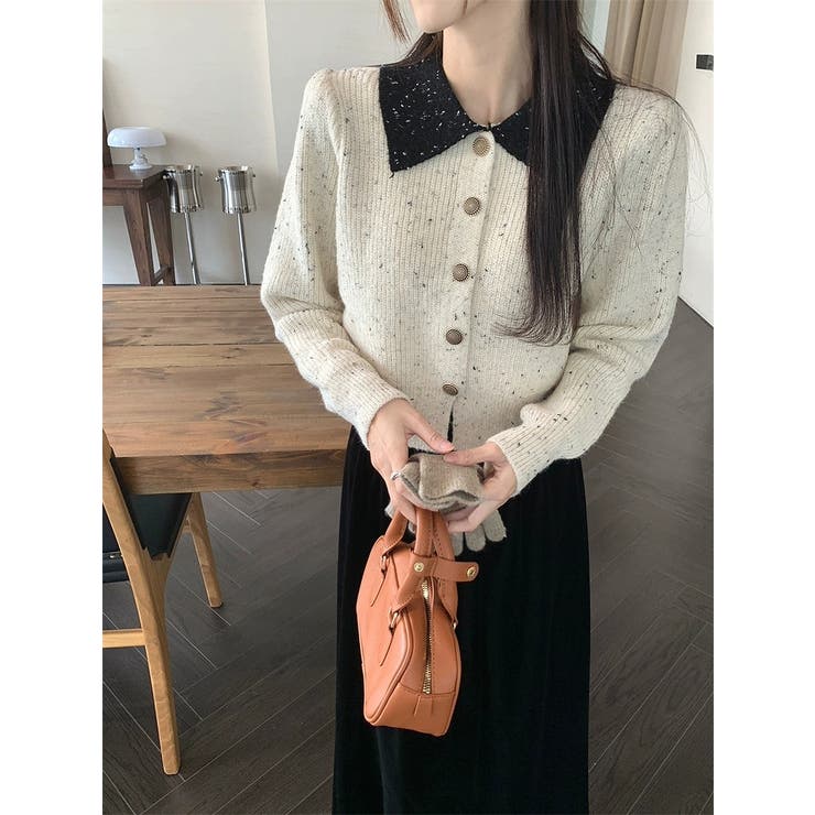 カラーコントラストの襟付きカーディガンジャケット | Ulysses | 詳細画像1 