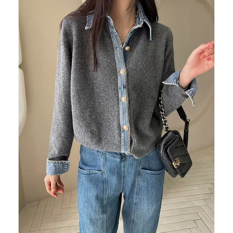 ダークグレー | ニット切り替えデニムシングルブレストジャケット | Ulysses