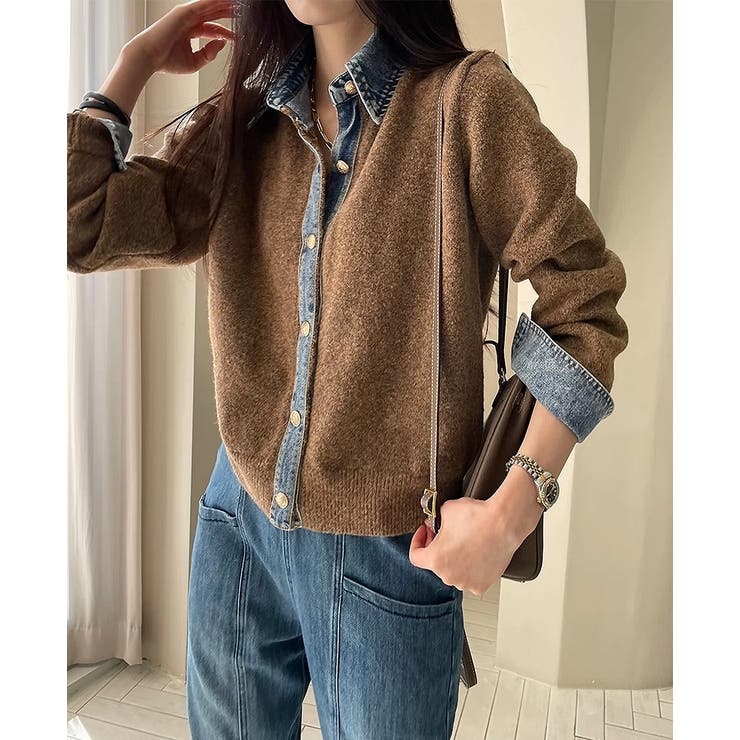 ブラウン | ニット切り替えデニムシングルブレストジャケット | Ulysses