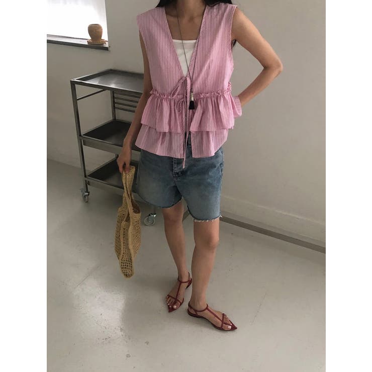 リボン袖なしストライプシャツトップス | Ulysses | 詳細画像2 