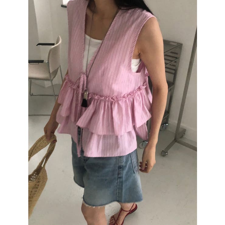 リボン袖なしストライプシャツトップス | Ulysses | 詳細画像3 