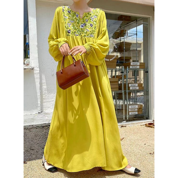 リボン刺繍長袖ワンピース | Ulysses | 詳細画像1 