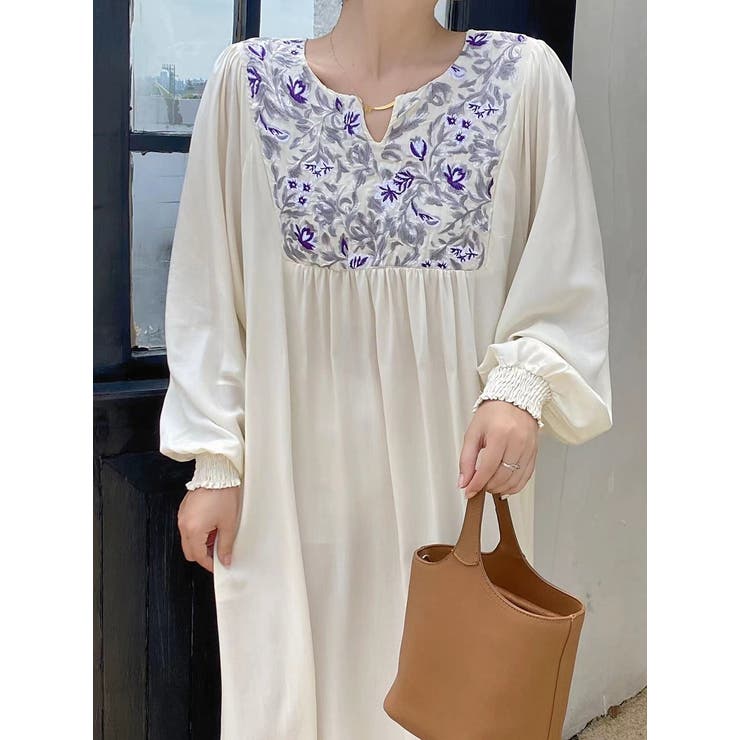 リボン刺繍長袖ワンピース | Ulysses | 詳細画像3 