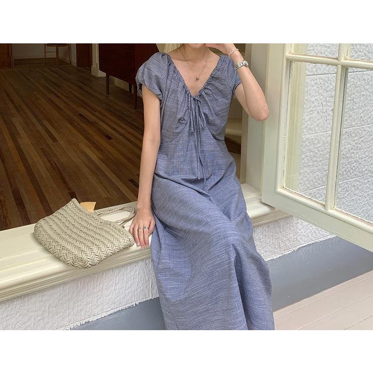 リボン半袖Vネックワンピース | Ulysses | 詳細画像1 