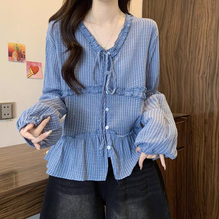 HOLIDAY × suno&morrison フリルチェック 長袖シャツ HOLIDAY（ホリデイ）の「SUNO&MORRISON KHADI RUFFLE RUFFLE
