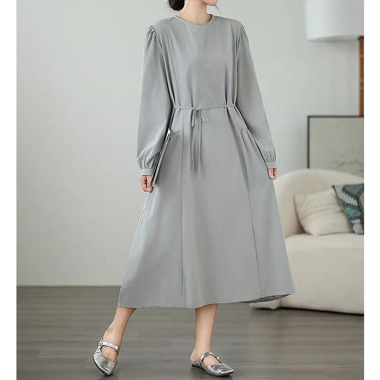 グレー | リボン長袖ワンピース | Ulysses