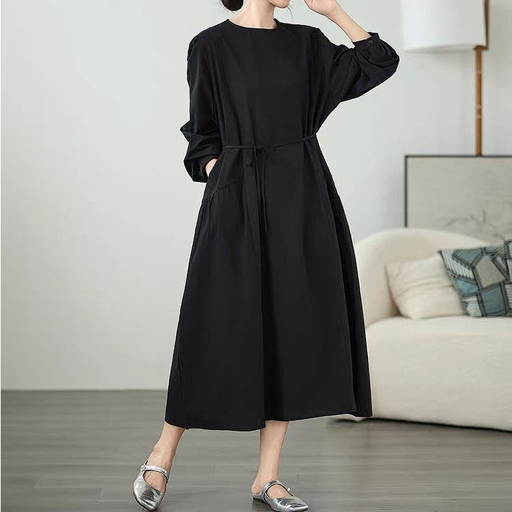 ブラック | リボン長袖ワンピース | Ulysses